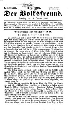 Der Volksfreund Dienstag 14. Oktober 1862