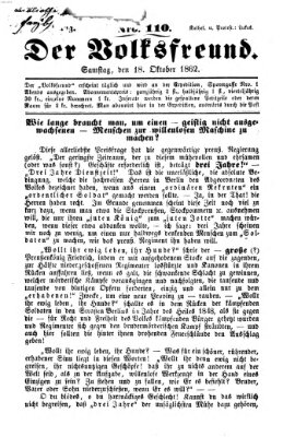 Der Volksfreund Samstag 18. Oktober 1862