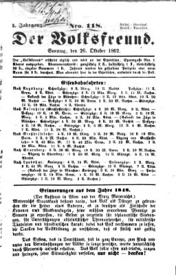 Der Volksfreund Sonntag 26. Oktober 1862