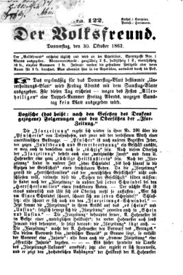 Der Volksfreund Donnerstag 30. Oktober 1862