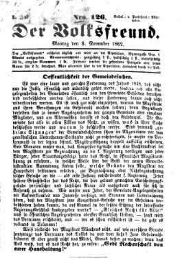 Der Volksfreund Montag 3. November 1862