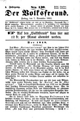 Der Volksfreund Freitag 7. November 1862