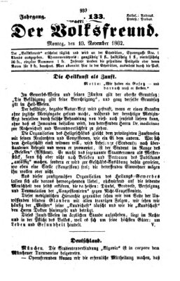 Der Volksfreund Montag 10. November 1862