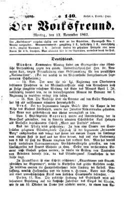 Der Volksfreund Montag 17. November 1862