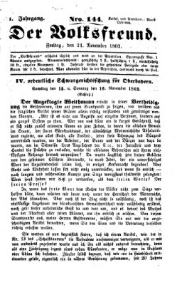 Der Volksfreund Freitag 21. November 1862