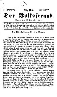 Der Volksfreund Montag 22. Dezember 1862