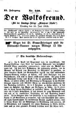 Der Volksfreund Dienstag 16. Juni 1863