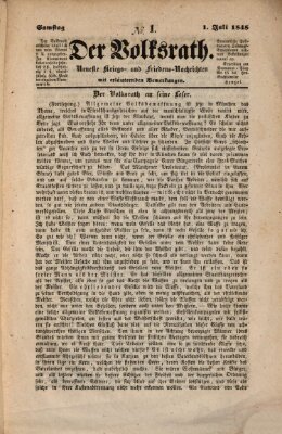 Der Volksrath Samstag 1. Juli 1848