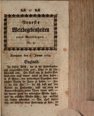 Neueste Weltbegebenheiten (Kemptner Zeitung) Donnerstag 8. Januar 1784