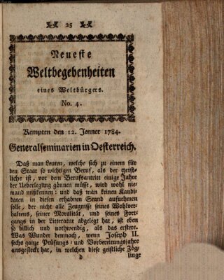 Neueste Weltbegebenheiten (Kemptner Zeitung) Montag 12. Januar 1784