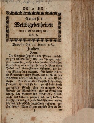 Neueste Weltbegebenheiten (Kemptner Zeitung) Freitag 23. Januar 1784