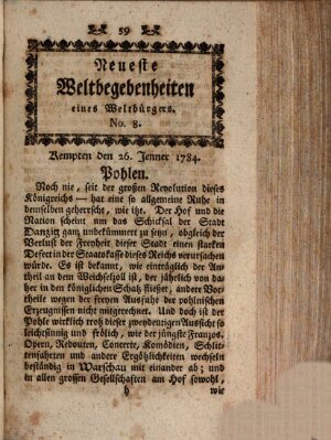 Neueste Weltbegebenheiten (Kemptner Zeitung) Montag 26. Januar 1784