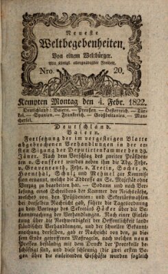 Neueste Weltbegebenheiten (Kemptner Zeitung) Montag 4. Februar 1822