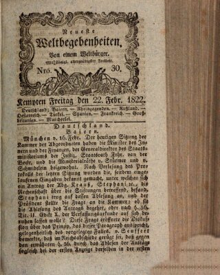 Neueste Weltbegebenheiten (Kemptner Zeitung) Freitag 22. Februar 1822