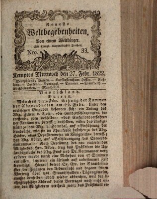 Neueste Weltbegebenheiten (Kemptner Zeitung) Mittwoch 27. Februar 1822