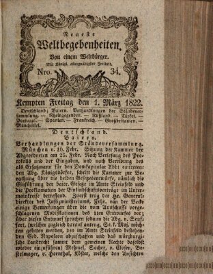 Neueste Weltbegebenheiten (Kemptner Zeitung) Freitag 1. März 1822