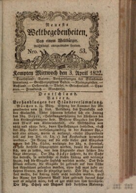 Neueste Weltbegebenheiten (Kemptner Zeitung) Mittwoch 3. April 1822