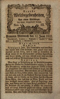 Neueste Weltbegebenheiten (Kemptner Zeitung) Mittwoch 12. Juni 1822