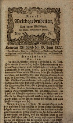 Neueste Weltbegebenheiten (Kemptner Zeitung) Mittwoch 19. Juni 1822