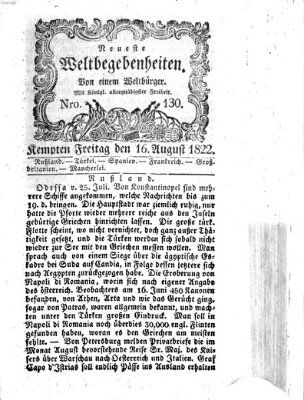 Neueste Weltbegebenheiten (Kemptner Zeitung) Freitag 16. August 1822