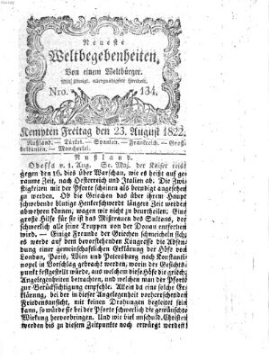 Neueste Weltbegebenheiten (Kemptner Zeitung) Freitag 23. August 1822