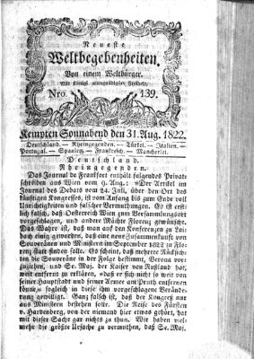 Neueste Weltbegebenheiten (Kemptner Zeitung) Samstag 31. August 1822