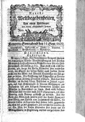 Neueste Weltbegebenheiten (Kemptner Zeitung) Samstag 14. September 1822