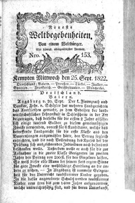 Neueste Weltbegebenheiten (Kemptner Zeitung) Mittwoch 25. September 1822