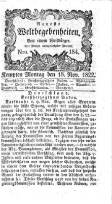 Neueste Weltbegebenheiten (Kemptner Zeitung) Montag 18. November 1822