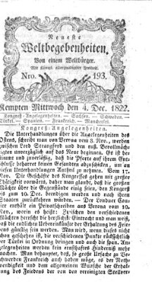 Neueste Weltbegebenheiten (Kemptner Zeitung) Mittwoch 4. Dezember 1822