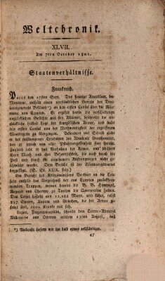 Weltchronik Mittwoch 7. Oktober 1801