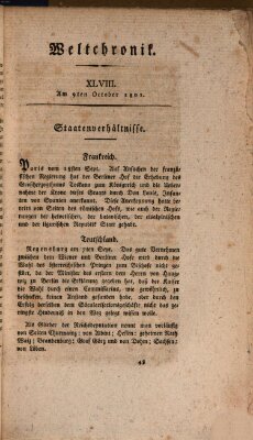 Weltchronik Freitag 9. Oktober 1801