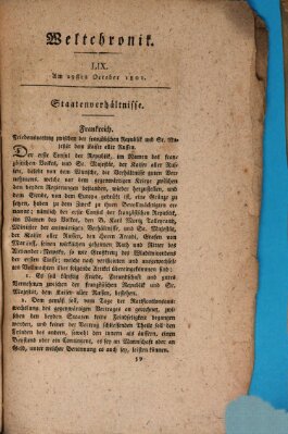 Weltchronik Donnerstag 29. Oktober 1801