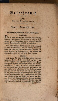 Weltchronik Dienstag 3. November 1801