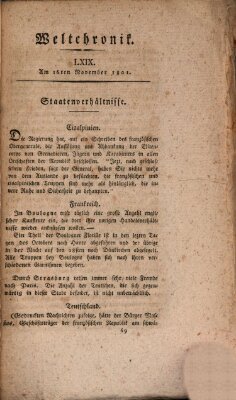 Weltchronik Montag 16. November 1801