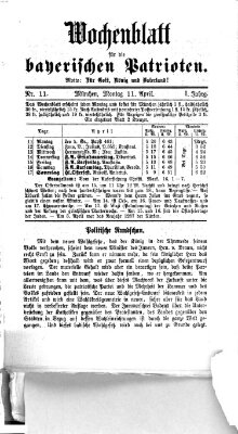 Wochenblatt für die bayerischen Patrioten Montag 11. April 1870