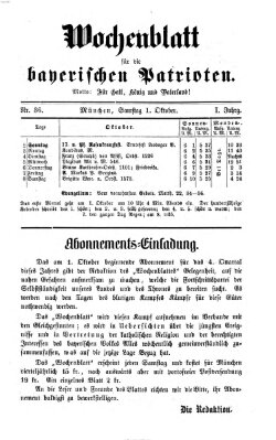 Wochenblatt für die bayerischen Patrioten Samstag 1. Oktober 1870