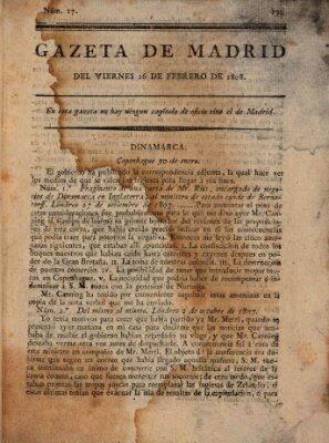 Gaceta de Madrid Freitag 26. Februar 1808