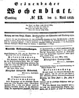 Grönenbacher Wochenblatt Samstag 2. April 1853