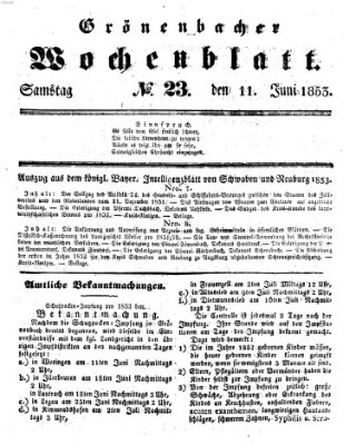 Grönenbacher Wochenblatt Samstag 11. Juni 1853