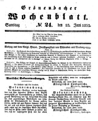 Grönenbacher Wochenblatt Samstag 18. Juni 1853