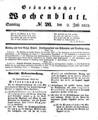 Grönenbacher Wochenblatt Samstag 2. Juli 1853