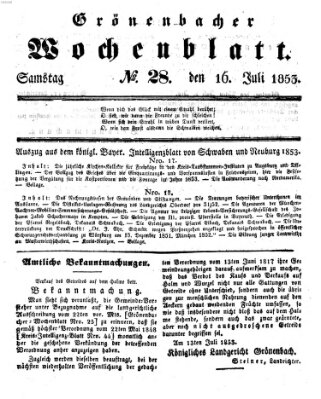 Grönenbacher Wochenblatt Samstag 16. Juli 1853