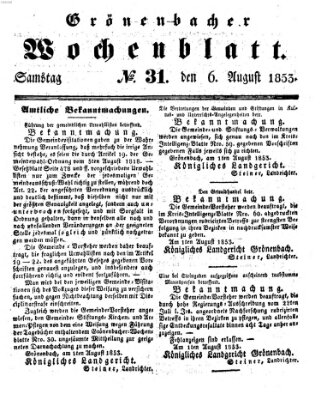 Grönenbacher Wochenblatt Samstag 6. August 1853