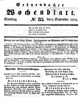 Grönenbacher Wochenblatt Samstag 3. September 1853