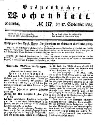 Grönenbacher Wochenblatt Samstag 17. September 1853