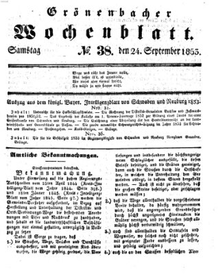 Grönenbacher Wochenblatt Samstag 24. September 1853