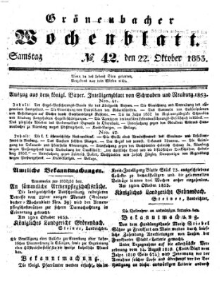 Grönenbacher Wochenblatt Samstag 22. Oktober 1853