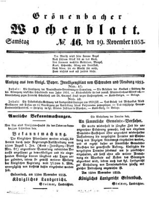 Grönenbacher Wochenblatt Samstag 19. November 1853