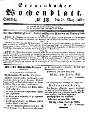 Grönenbacher Wochenblatt Samstag 25. März 1854